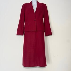 MS. CHAUS Vintage Red Wool Blend Blazer Jacket & Pencil Skirt Suit Set  Size 10